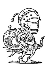 alien version of Santa Claus with a unique spaceship sleigh and alien reindeer, black and white svg 101