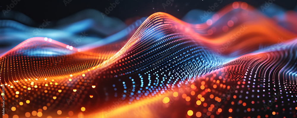 Poster particle space lines background 3d rendering, background of abstract polka dot particles with techno