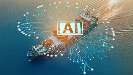 AI Brain Technology Cargo Container Ship. Global Logistics international delivery logistic and...