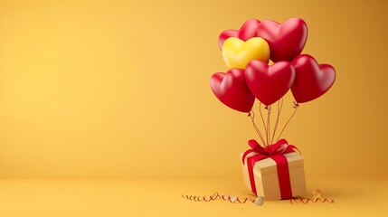 valentine background with red and yellow heart shaped balloon