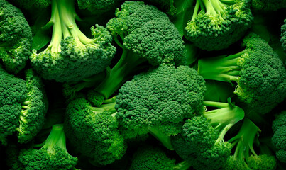 Fresh broccoli heap background, top view texture