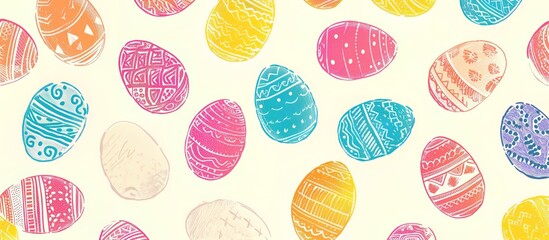 Colorful Easter Eggs background with seamless ornament pattern