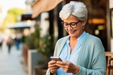 Obraz premium A retired woman with a smartphone.