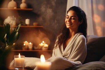 A woman has a wellness day in a cosy atmosphere.