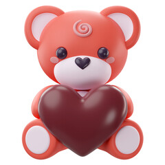 3d rendering of valentine's teddy bear hugging a heart icon
