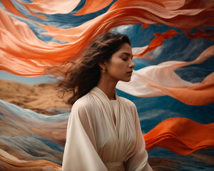 Obraz premium woman in the dress waves background