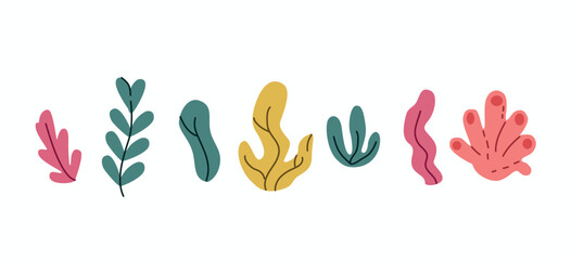 Set of seaweed. Colorful seaweeds. Vector illustration. - obrazy, fototapety, plakaty