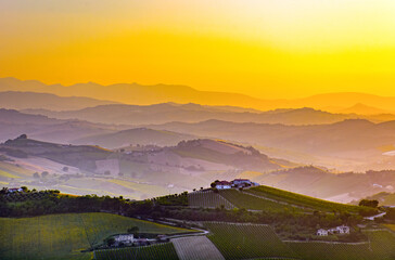Lanscape in Italy at sunset, Marche