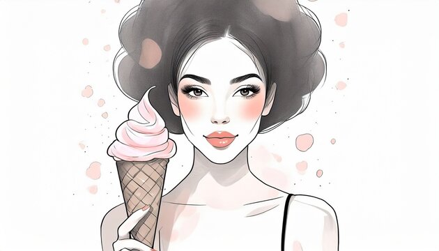 Asian woman eating ice cream 