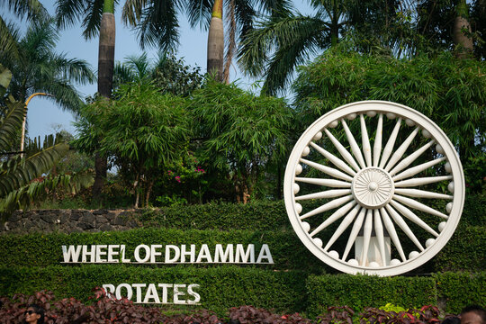 Picture of Ashok Chakra placed in the garden. Buddhism, Jai Bhim, Dr. Babasaheb Ambedkar, followers, peace, meditation, lord Gautama Buddha, non violence, love, Indian flag, blue, garden, tricolour