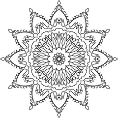 Circular flower mandala pattern for Henna, Mehndi, and Decoration. Decorative ornament in ethnic oriental style. Outline doodle hand draw vector illustration.