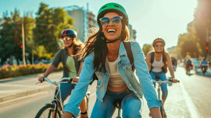 young people biking through a quaint village, their laughter blending with the rustic charm of the surroundings