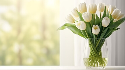 beautiful spring bouquet of white tulips
