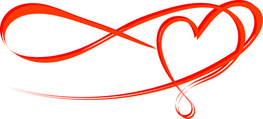 An infinity sign that flows into a heart in red and orange colors and xoxo wording