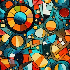 Obraz premium Seamless abstract multicolored retro shapes concept pattern background