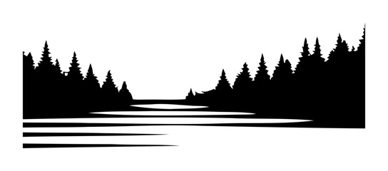 Pine Trees and River Landscape