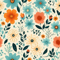 Seamless retro style decorative flowers pattern background