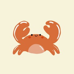 Cute, funny animal characters in cartoon style. owl, frog, fish, butterfly and crab. Kids style portrait of animals, children animal illustration