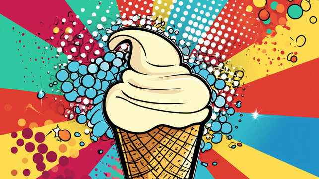 Wow pop art cream. Vector colorful background in pop art retro comic style.