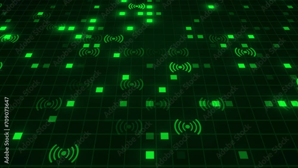 Aufkleber wireless hotspot network and sharing high tech digital background. neon hotspot icon animation on hi