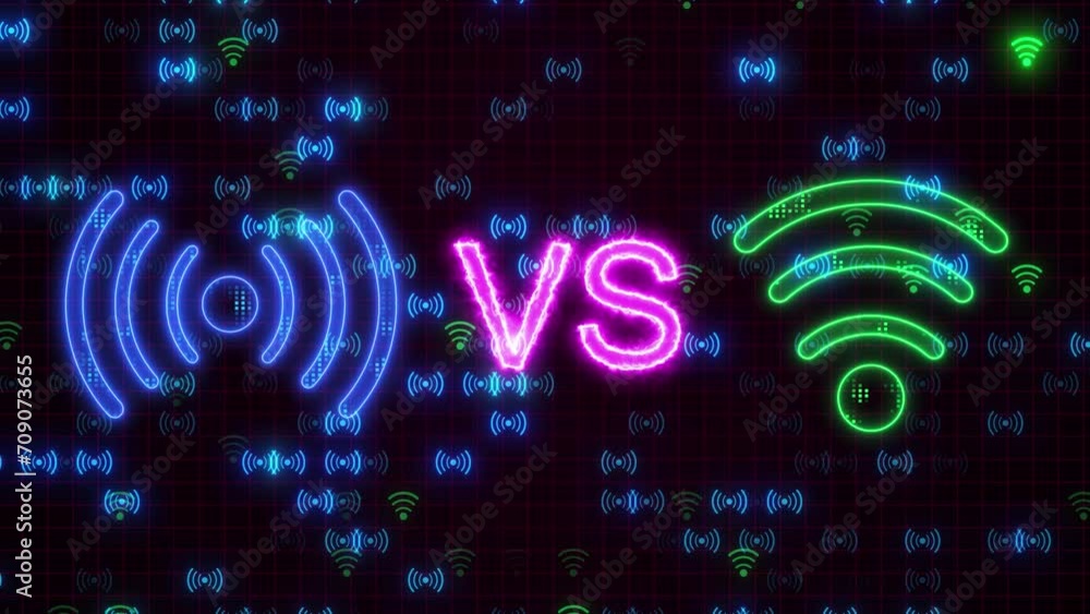 Aufkleber wireless hotspot vs wifi network and sharing high tech digital background. neon hotspot vs wifi netw
