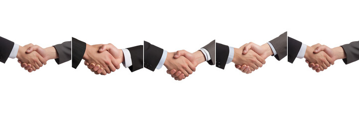Set of of handshake, two businessmen in suits shaking hands on a transparent background
