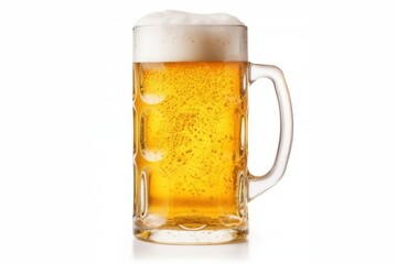 A beer stein glass fill with beer on white background