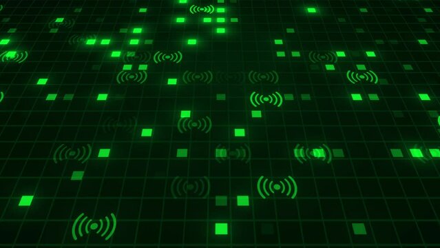 Wireless Hotspot Network And Sharing High Tech Digital Background. Neon Hotspot Icon Animation On High Tech Digital Background Background, Glowing Digital Hotspot Icon Background Animation High Tech
