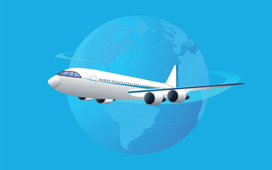 airplane flying around the world , transportation concept , travel concept.  illustration