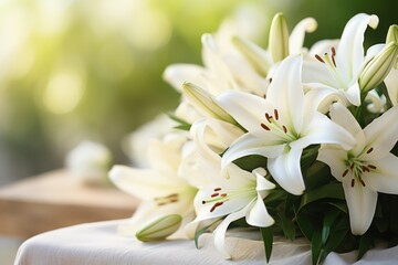 Funeral concept image with lily flowers shallow