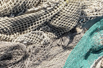 Old fishing net close-up.