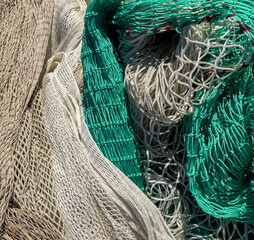 Old fishing net close-up.