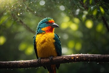 Obraz premium closeup Tropical bird sitting on a tree branch. ai generative