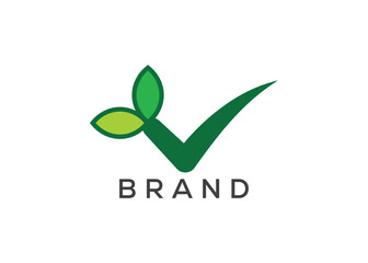 Organic leaf check logo vector. Nature check mark logo