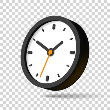 3d vector clock icon in flat style, timer on transparent background. Business watch. Design element for you project