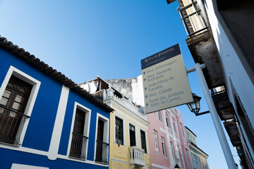 Plaque with information about places to visit in Pelourinho, historic center of Salvador, Bahia.