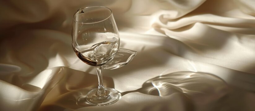 Broken wineglass on tablecloth