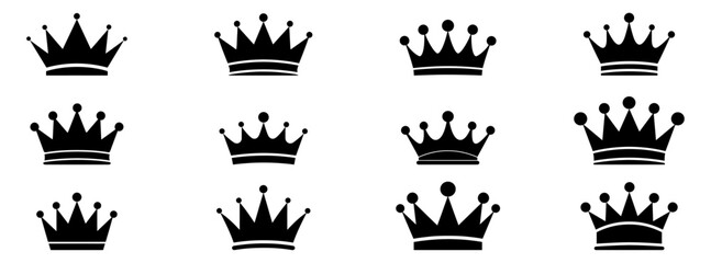Big collection quolity crowns. Crown icon set. Collection of crown silhouette.