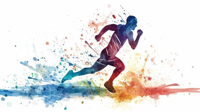 Running athlete watercolor hand paint vector ilustration   