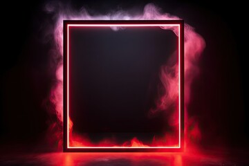 texture of fiery magical neon transparent pink smoke in a square frame. black backdrop