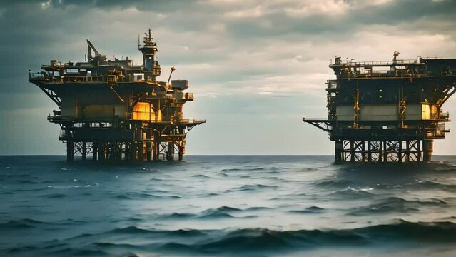gas derricks in the middle of the ocean, extracting gas or oil. Generative AI