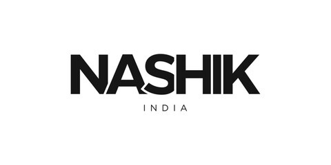 Nashik in the India emblem. The design features a geometric style, vector illustration with bold typography in a modern font. The graphic slogan lettering.