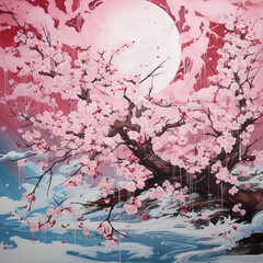 abstract sakura japanese paint