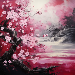 abstract sakura japanese paint
