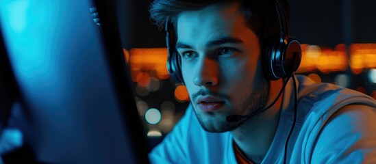 He'll assist you no matter what. Image of a late-working call center agent.