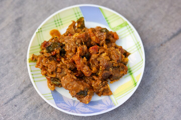 Traditional homemade Mutton curry Asian cuisine Chukhandar gosht Spicy meat beef lamb curry mutton roast Indian spices. side dish Ghee rice, Appam, Puttu Delhi Rajasthan Kerala India Sri Lankan