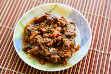 Traditional homemade Mutton curry Asian cuisine Chukhandar gosht Spicy meat beef lamb curry mutton roast Indian spices. side dish Ghee rice, Appam, Puttu Delhi Rajasthan Kerala India Sri Lankan
