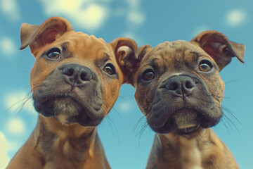 Portrait of two boxers looking at the camera.