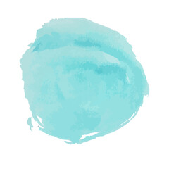 Turquoise watercolor stain on a white background. Watercolor texture with brush strokes. Round, twisted shape. Turquoise, sky. Vector. Isolated.