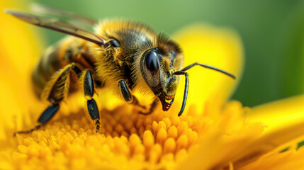 Close up of a bee drinking nectar